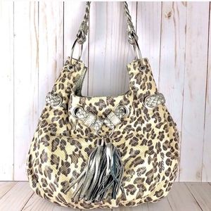 Bueno leopard print faux snakeskin hobo bag